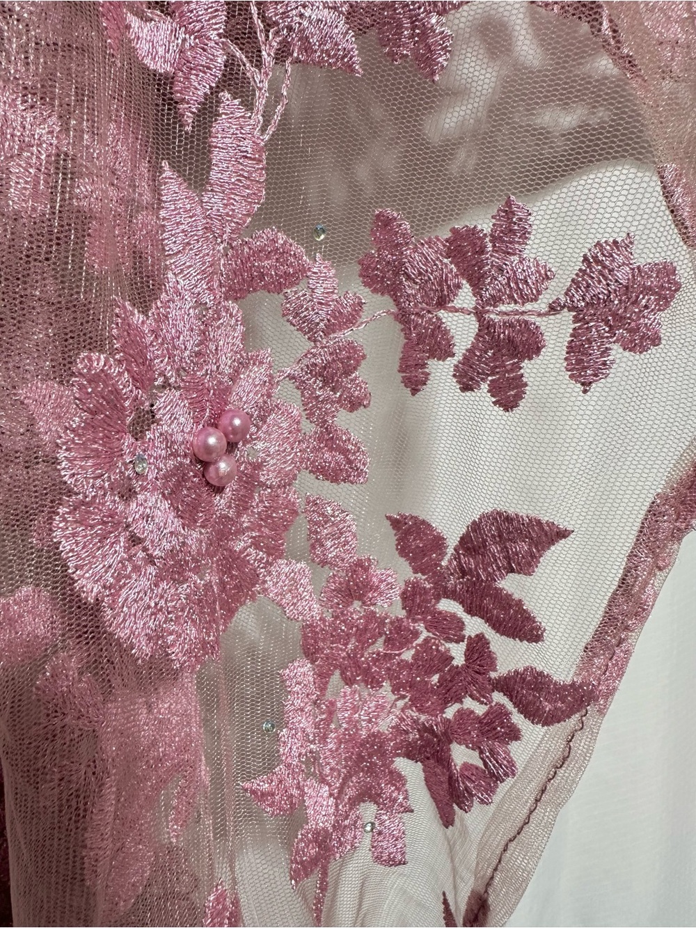 Pink Beaded Floral Lace Scarf Shawl Wrap Coquette Fairycore Formal - Picture 4 of 6